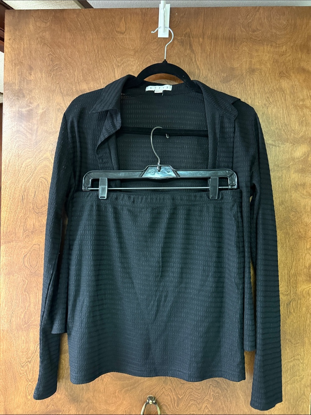 Black Textured Button-Front Collared Shirt